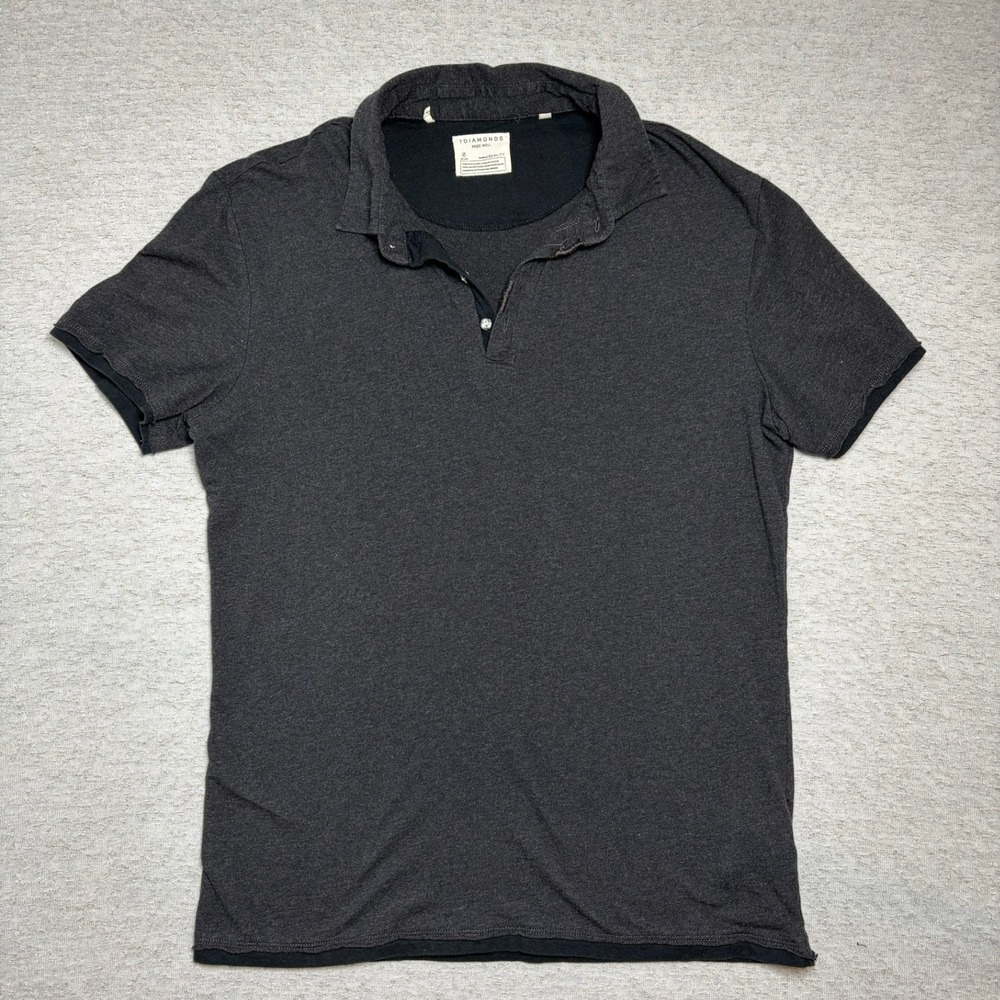 7 Diamonds Mens Polo Shirt Size M Charcoal Gray Double Layer Hem Cotton Jersey